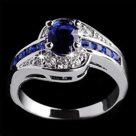 K White Gold Filled Blue Sapphire Engagement Ring Size Us On Storenvy
