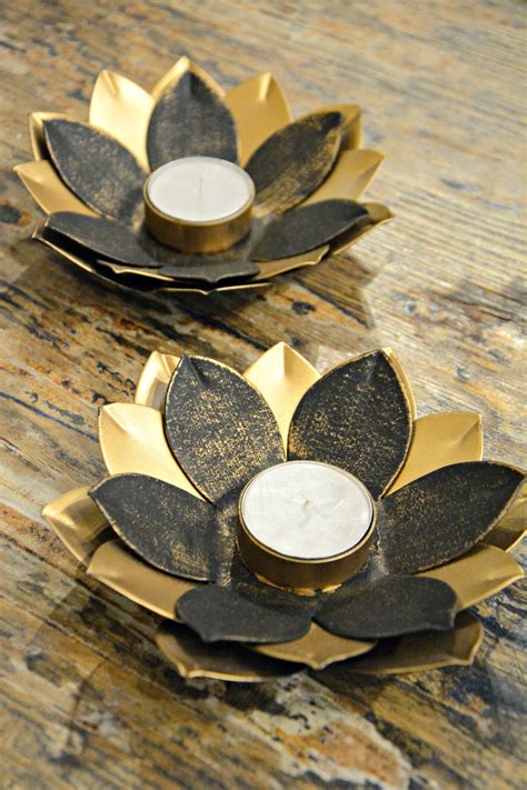 Metal Lotus Flower Candleholder Candle Holders Candle Decor Gold