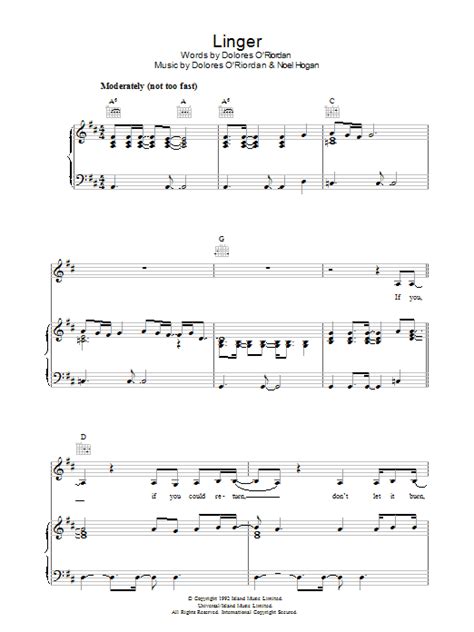 Linger Sheet Music The Cranberries Piano Vocal And Guitar Chords