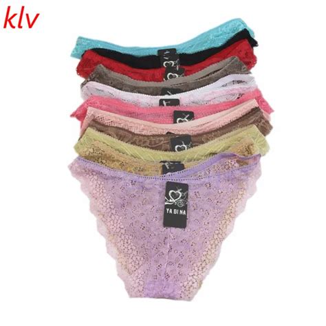 Klv Womens Sexy Solid Lace Underwear Panties Briefs Seamless Cotton Breathable Panty Hollow