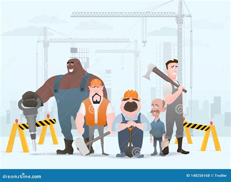 Builders And Engineers Background Cartoon Factory Workers And Business