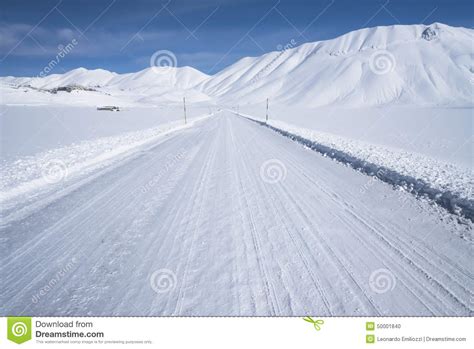 Snow Mountain Scenery Winter Road Stock Photo Image
