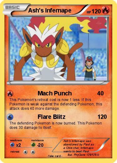 If heads,take your most powerful pokemon from your deck and use it with infernape. Pokémon Ash s Infernape 20 20 - Mach Punch - My Pokemon Card