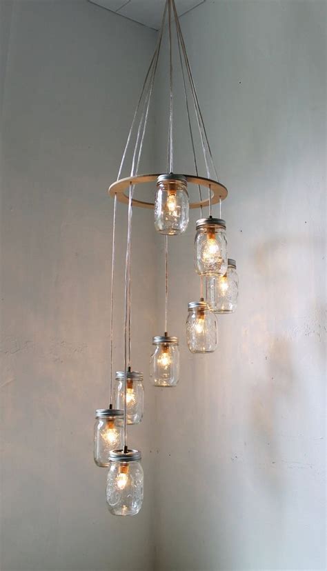 Spiral Mason Jar Chandelier Rustic Hanging Pendant Lighting Etsy