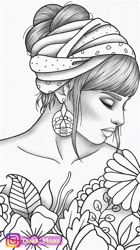 Printable Coloring Page Girl Portrait And Clothes Colouring Etsy