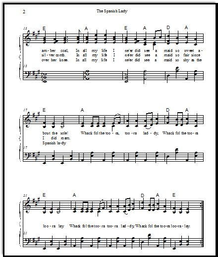 The Spanish Lady Vocal And Piano Sheet Music And Guitar Tabs From Ireland