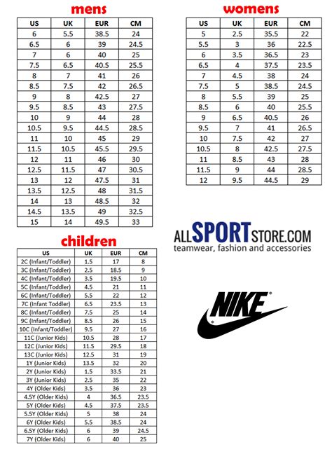 Nike Shoe Size Chart Youth