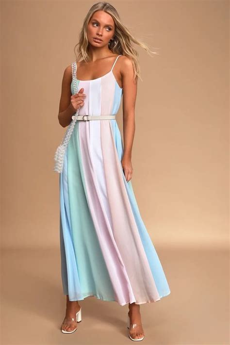 Days To Remember Light Blue Multi Striped Maxi Dress Maxi Dress