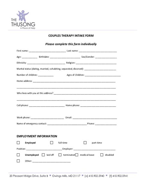 Fillable Online Couples Therapy Intake Form Fax Email Print Pdffiller