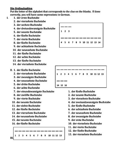 Zahlen Ordinal Numbers In German Puzzle Teaching Resources