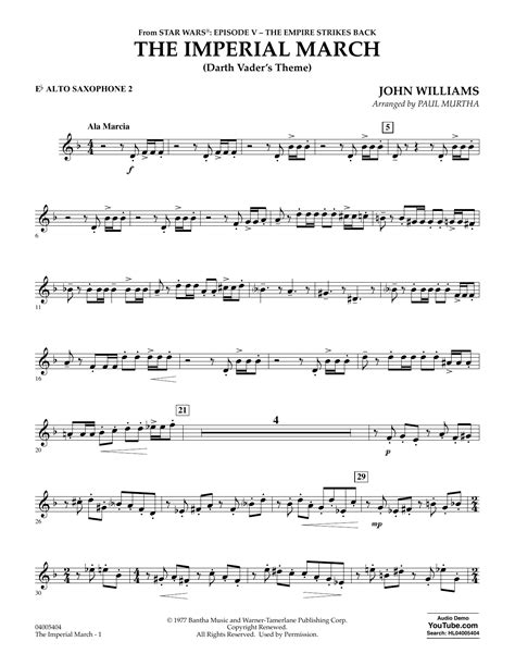 The Imperial March Darth Vaders Theme Eb Alto Saxophone 2 Sheet
