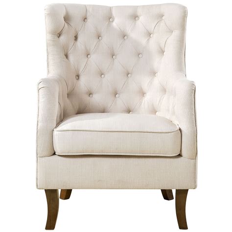 Norfolk Cream Linen Tufted High Back Arm Chair Tufted Accent Chair