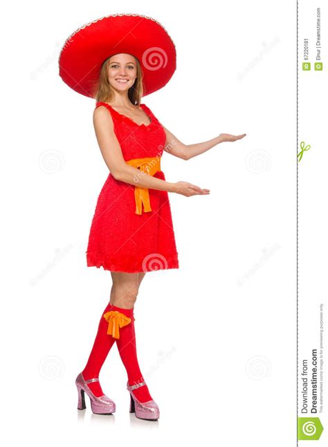 The Woman Wearing Sombrero On The White Stock Image Image Of Latino