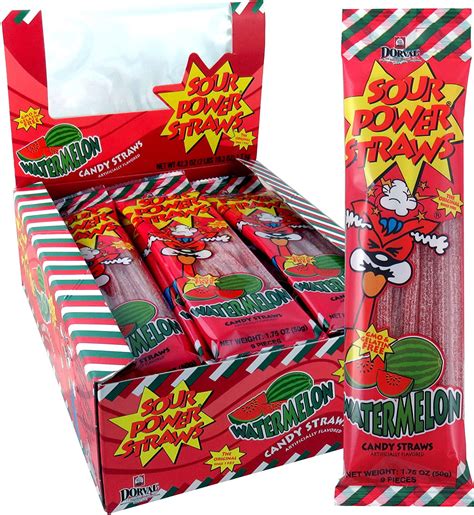 Sour Power Candy Straws Watermelon 175 Ounce Pack Of 24 Walmart