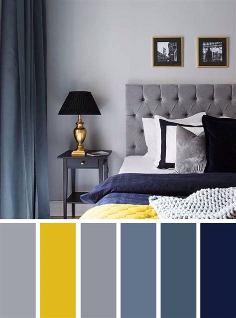An amber cabinet adds even more variety. The Best Color Schemes for Your Bedroom - Navy blue grey ...