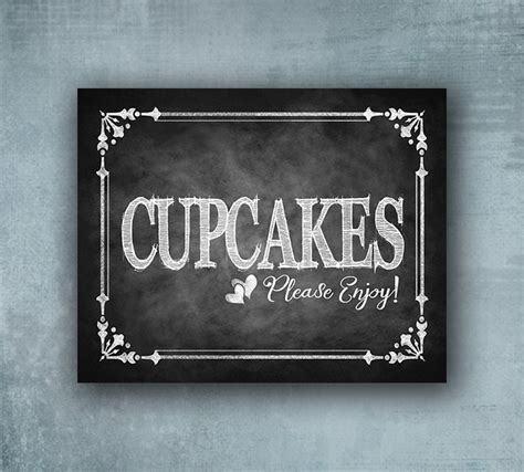 Printed Cupcakes Sign Wedding Cupcakes Chalkboard Cupcake