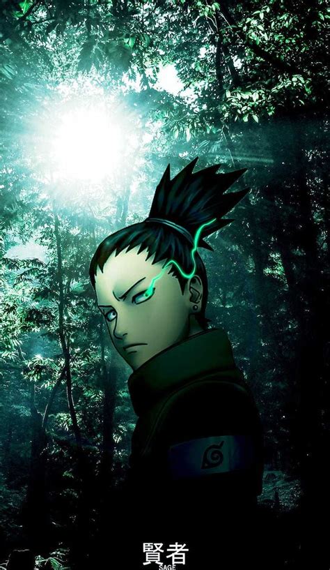 An Anime Character In The Woods With Green Eyes And Black Hair Staring