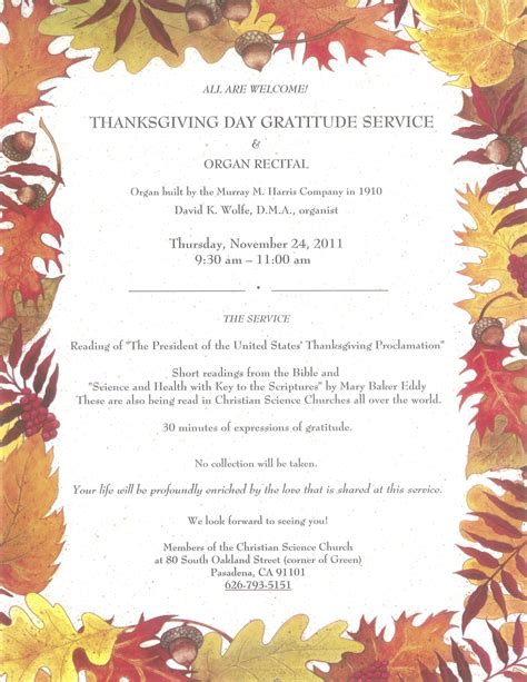 Thanksgiving Flyer 2011 Copy First Church Of Christ Scientist