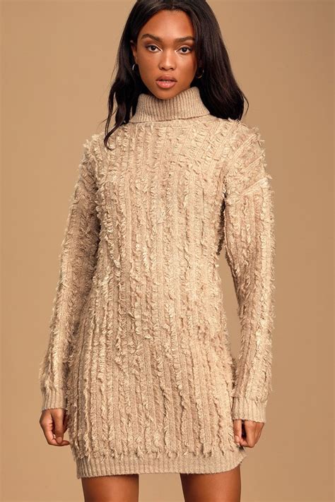 Cute Beige Sweater Dress Turtleneck Dress Knit Sweater Dress Lulus