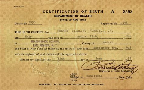 Velvet Underground Guitarist Sterling Morrisons Birth Certificate