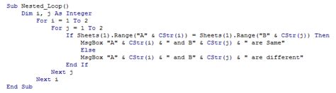 Nested For Loop Vba