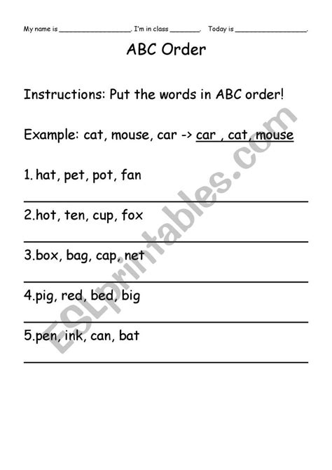 Alphabetical Order For Grade 3 K5 Learning Write Words In