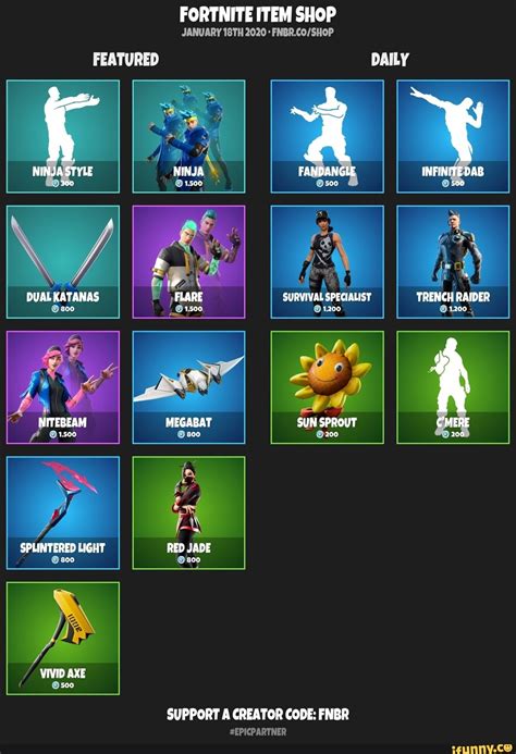 Check out all of the fortnite skins and other cosmetics available in the fortnite item shop today. FORTNITE ITEM SHOP SUPPORT A CREATOR CODE: FNBR # ...