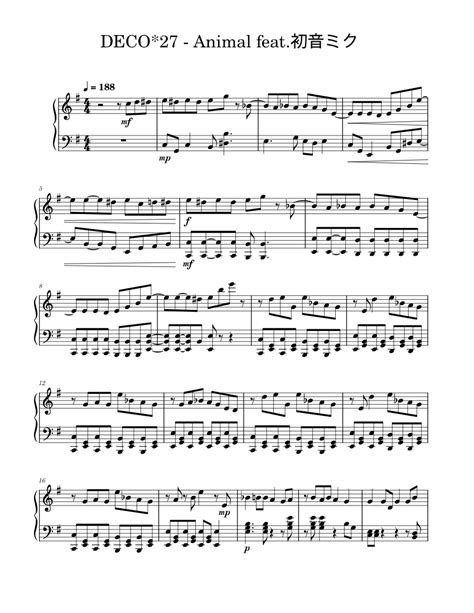 Deco27 Animal Feat 初音ミク Piano Transcription Sheet Music For Piano