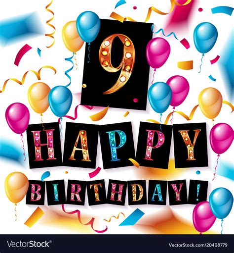 9th Birthday Celebration Greeting Card Design Vector Image
