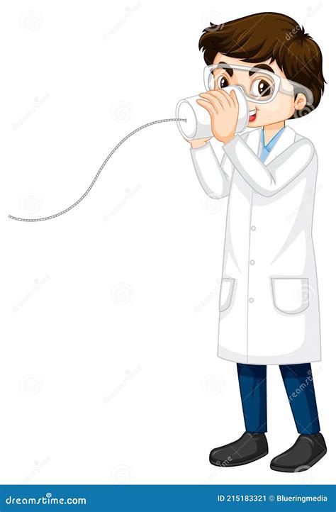 A Boy Cartoon Character Wearing Laboratory Coat Stock Vector