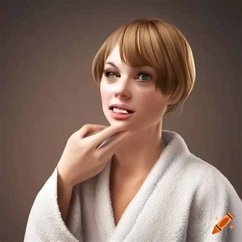 Portrait Of A Woman In Bathrobe With Open Mouth