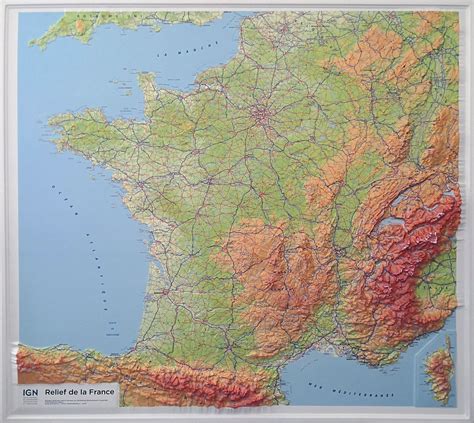 Carte Murale En Relief France 92 X 102 Cm Ign La Compagnie Des