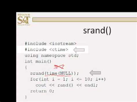 Void srand (unsigned int seed); C++ Lesson 9.0 - Random Number Generation - YouTube