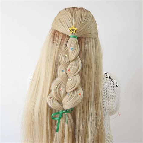 If you feel like you want an extra edge, try pinning a small section of hair back with a sparkling pin or hair accessory. Xmas Tree Hairstyle | Hair styles, Holiday hairstyles ...