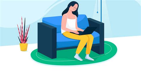 Женщина сидит на диване и работает на ноутбуке от Hoangpts On Envato
