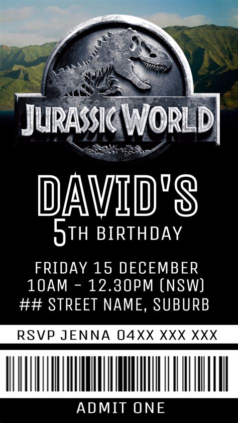 Jurassic Park Birthday Party Invitations Templates Invites Jurrasic Dinossauro Tema