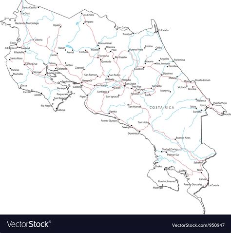 Costa Rica Black White Map Royalty Free Vector Image