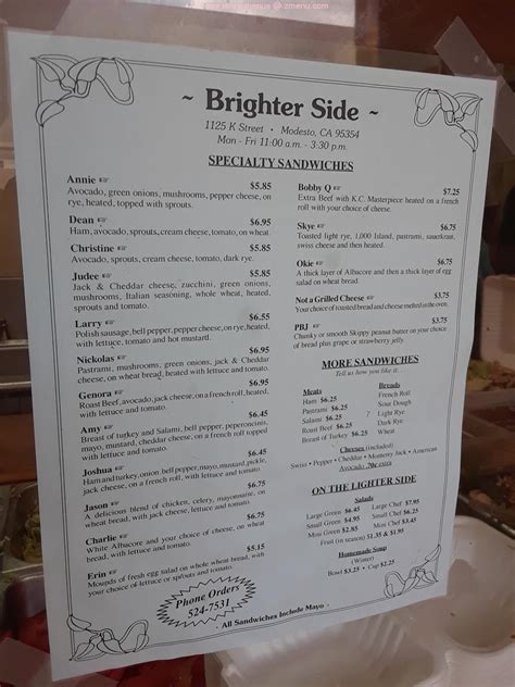 Online Menu of Brighter Side Restaurant, Modesto, California, 95354 - Zmenu