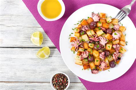 `pulpo a feira` traditional dish from galicia. Octopus and Potato Salad