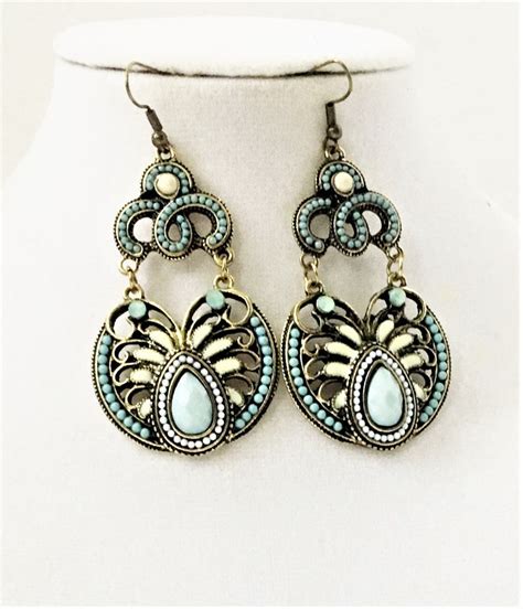 Turquoise Earrings Boho Earrings Aztec Jewelry Aztec Etsy