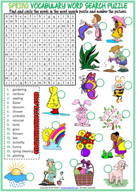 Seasons Vocabulary Esl Word Search Puzzle Worksheets