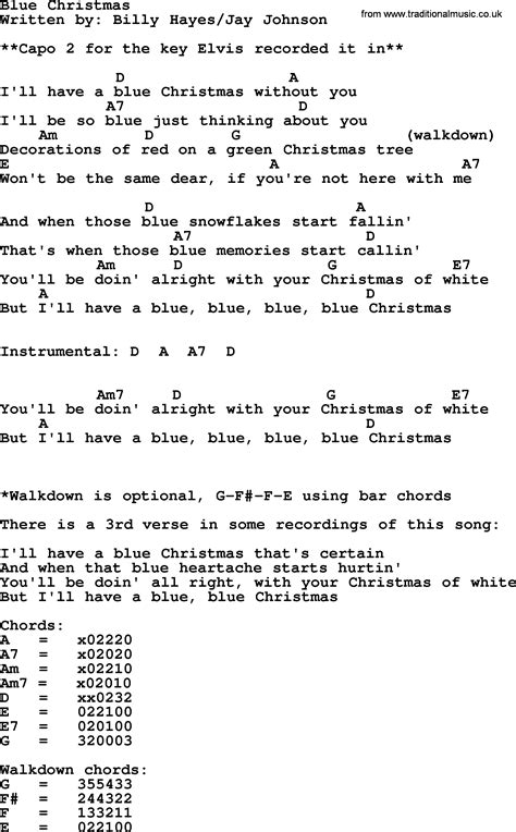 Blue Christmas By Elvis Presley Lyrics And Chords