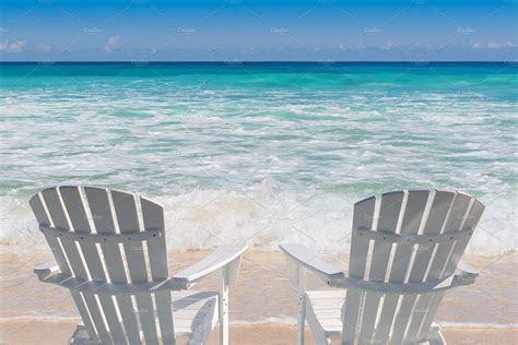 Tropical Sea And Beach Chairs Nature Stock Photos ~ Creative Market