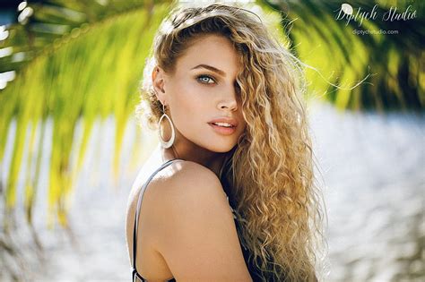 Hd Wallpaper Women Blonde Portrait Curly Hair Tanned One Piece Swimsuit Wallpaper Flare