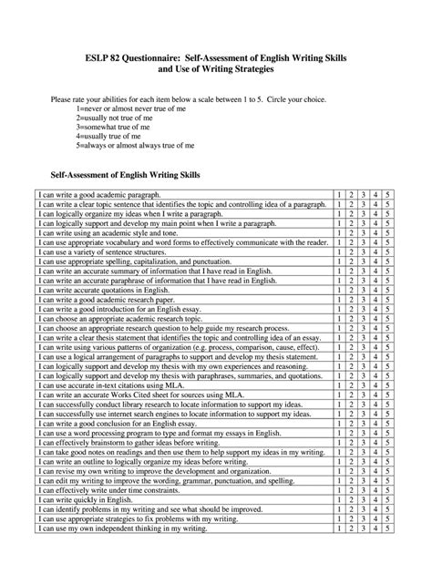 Writing Skills Survey Questionnaire Fill Online Printable Fillable