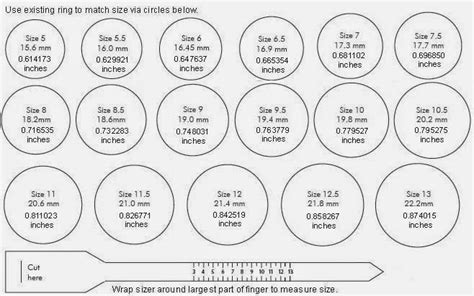 Ring Size Chart Printable Pdf