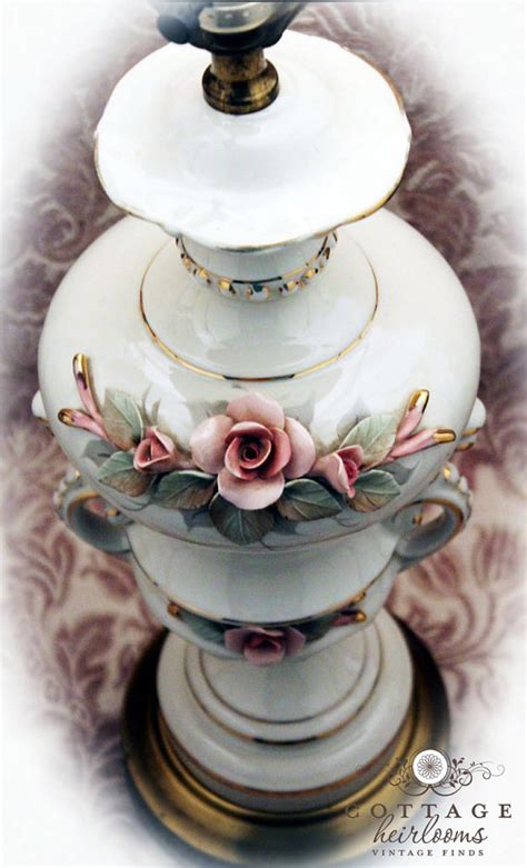 vintage ceramic floral lamp pink roses table lamps home and living