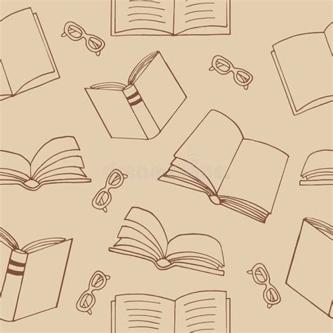 Books And Glasses Seamless Pattern Hand Drawn Doodle Style Vector Minimalism Sketch Stock