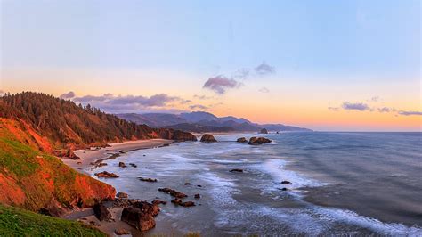 Oregon Coast Ecola State Park Panorama Landscape Desktop Wallpaper Hd