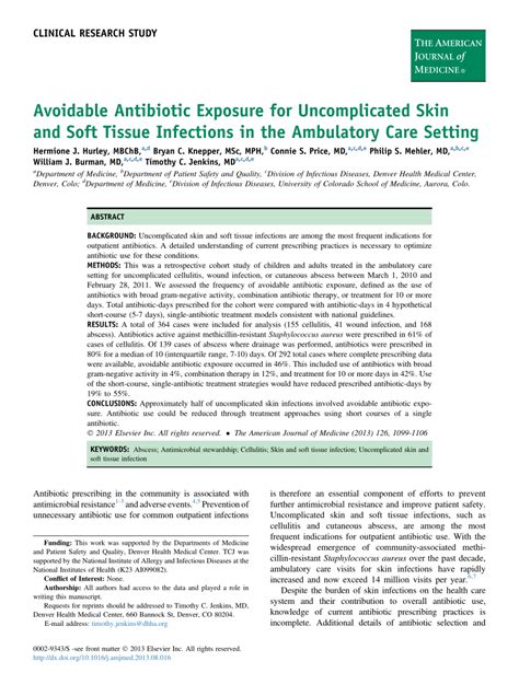 Pdf Avoidable Antibiotic Exposure For Uncomplicated Skin And Soft